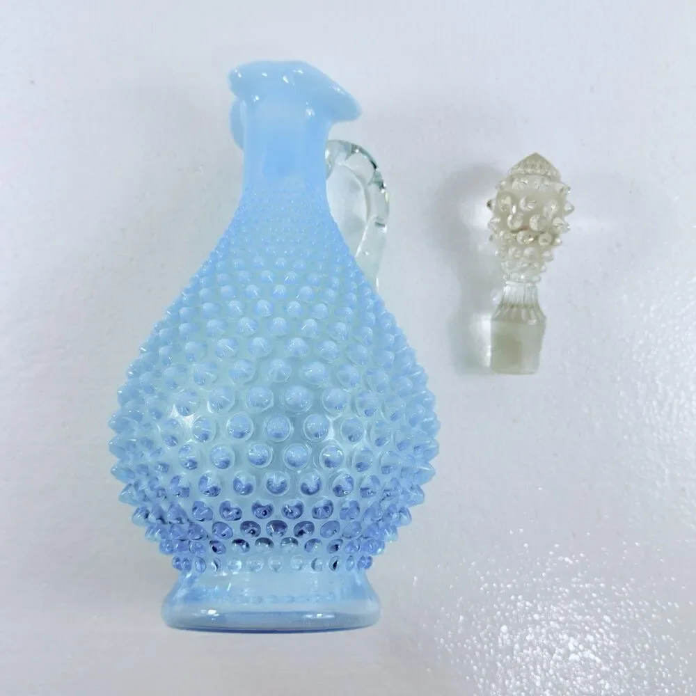 Vintage Fenton Glass Blue Opalescent Hobnail Wine Decanter Pitcher W/ Stopper